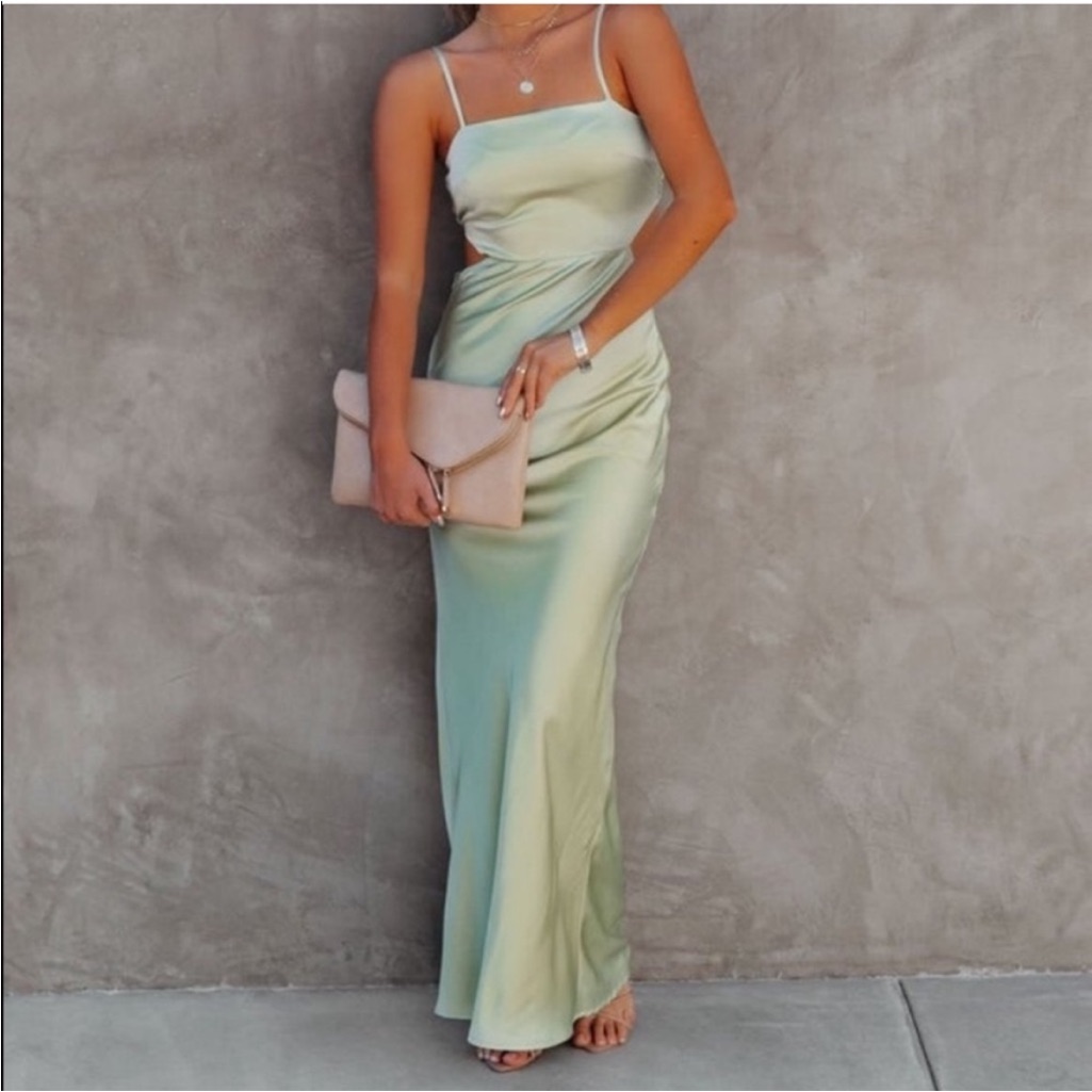 Green Satin Maxi Dress